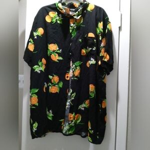 Black and Orange Floral Men's Casual Button Down Shirt